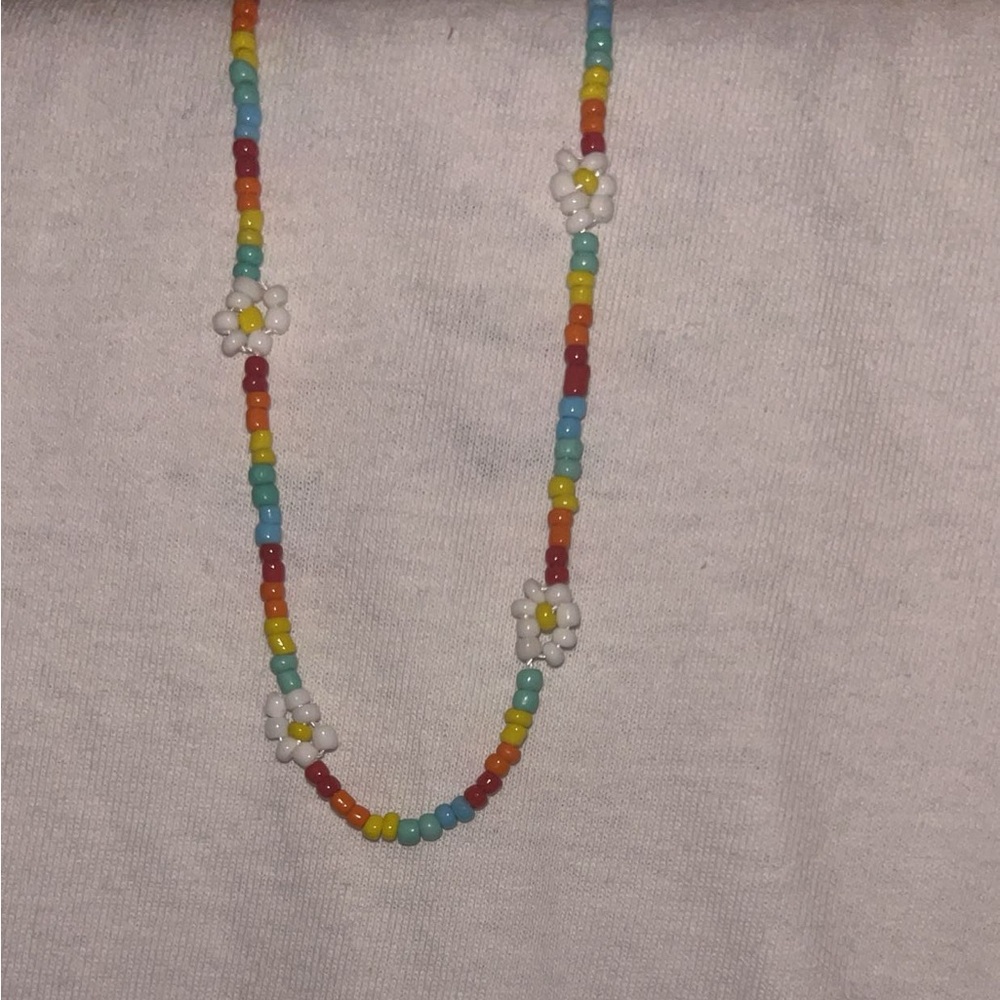 Colorful Beaded Necklace with Daisy Accents